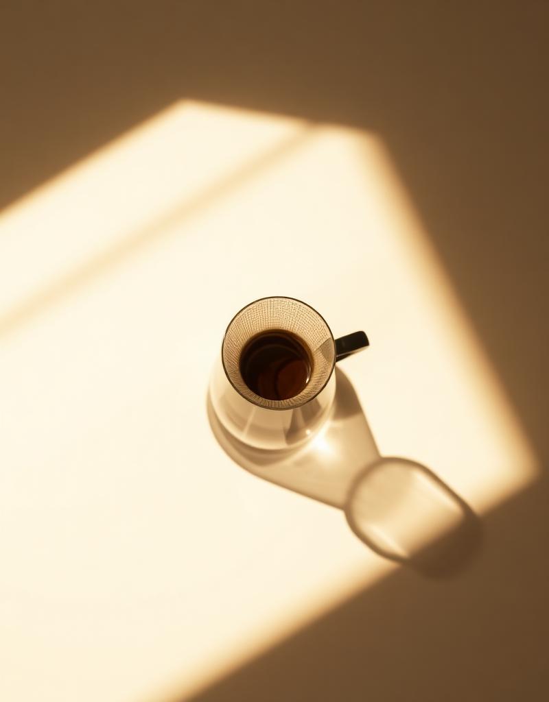 Overhead view of a Chemex coffee maker in warm light